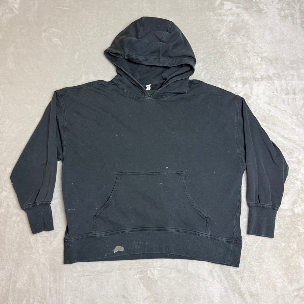 Lululemon LA Back in Action Hoodie Women 10 Black Speckled Pima Cotton Relaxed